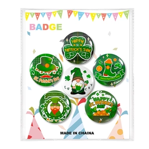 Lot de 6 badges de la Saint-Patrick en fer-blanc avec trèfles et gnomes festifs