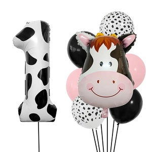 Kit de ballons chiffre 1 motif vache pour décoration d'anniversaire thème ferme