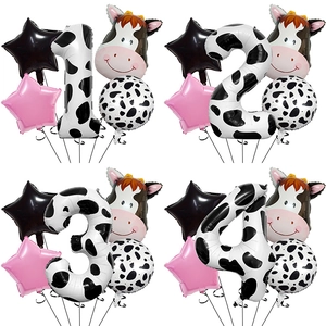 Cow Theme Birthday Party Balloon Aluminum Foil Cartoon Animal Number Decor For Kids Farm Style Celebration