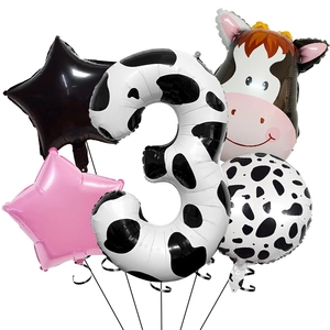 3rd birthday cow print balloon set with number 3 and cartoon cow head for party decor