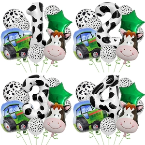 Cow Print Farm Theme Birthday Party Balloons Aluminum Foil And Latex Tractor Digital Number Shapes Decoration