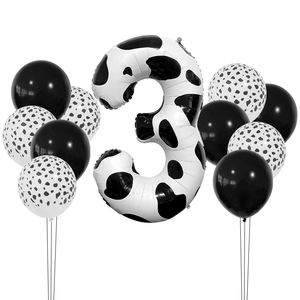 Kit de ballons chiffre 3 motif vache 40 pouces avec ballons noirs pour fête de ferme