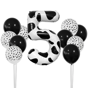 Kit de ballons chiffre 5 motif vache avec ballons en latex noirs et blancs pour fête