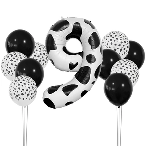 Détail du kit de ballons numéro 9 motif vache de 40 pouces pour déco d'anniversaire