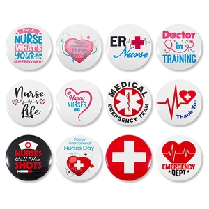 Set of 12 Nurse appreciation tinplate button badges with medical symbols and slogans