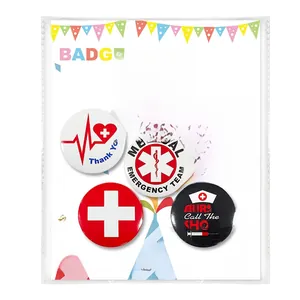 Tinplate medical nurse badges set of six featuring red cross and caduceus symbols