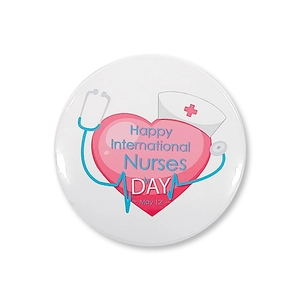 Detailed view of tinplate nurse badge with stethoscope design for International Nurses Day