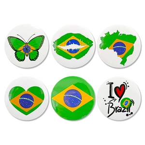 Lot de 6 badges en fer blanc drapeau du Brésil pour fête et décoration de la Coupe