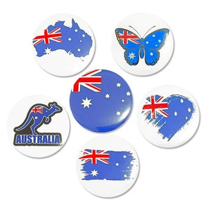 Sechser-Set Australien-Anstecknadeln aus Weißblech mit Känguru- und Landkartenmotiven