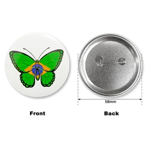 Vue avant et arrière du badge papillon drapeau brésilien 58mm pour décoration