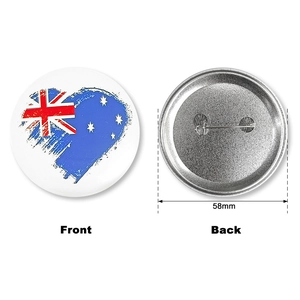Vorder- und Rückseite eines 58mm Australien Flaggen Herz-Buttons mit Sicherheitsnadel