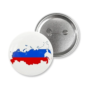 Russian flag map tinplate badge with safety pin back for national celebrations