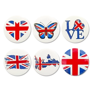 Lot de 6 badges Union Jack avec motifs de cœur et d'amour pour fêtes à thème britannique