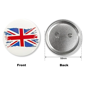 Badge rond Union Jack de 58mm avec motif de drapeau et épingle de sûreté à l'arrière