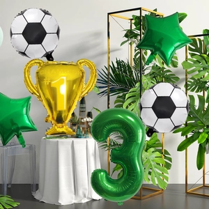 6-piece world cup football balloon set with golden trophy and green number three