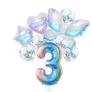 Iridescent butterfly balloon set with gradient number 3 and sequin filled latex balloons