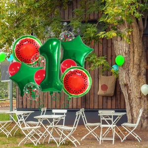 Kit de ballons thème pastèque premier anniversaire avec chiffre 1 vert et fruits alu