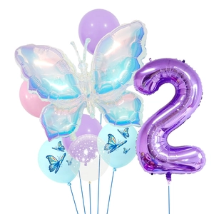 32-inch purple butterfly balloon kit for 2nd birthday party with iridescent finish