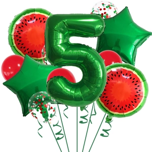 Set de ballons 5ème anniversaire thème pastèque avec chiffre 5 en aluminium et latex