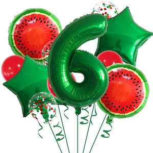 Kit de ballons pastèque avec chiffre 6 vert en aluminium et ballons en latex rouges
