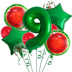 Set de ballons pastèque avec chiffre 9 et ballons confettis rouge et vert pour décoration