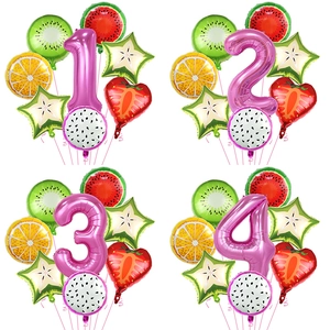 Palloncini In Alluminio Frutta Tropicale Hawaii Per Decorazione Festa Compleanno Piscina Con Numero Rosa E Forme Frutta Miste