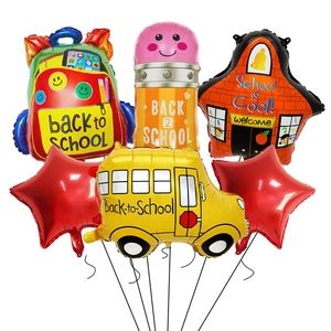 Lot de 6 ballons de rentrée scolaire avec bus, crayon et cartable en feuille d'aluminium