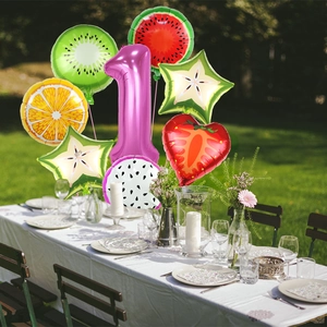 Set di palloncini a tema frutta per il primo compleanno con numero uno rosa