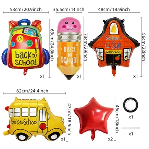 Dimensions détaillées et quantités pour le kit de ballons en aluminium Back to School