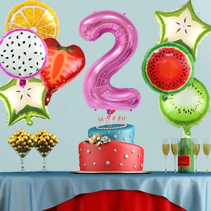 Set di palloncini in alluminio a forma di frutta per festa di 2 anni e compleanno