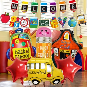 Kit ballons de rentrée scolaire avec bus et bannières crayons pour décorer la classe