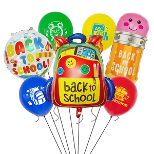 7-piece back to school balloon set with pencil and bag foil shapes and latex balloons
