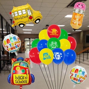 Back to School balloon set with school bus and pencil foil balloons for classroom decor