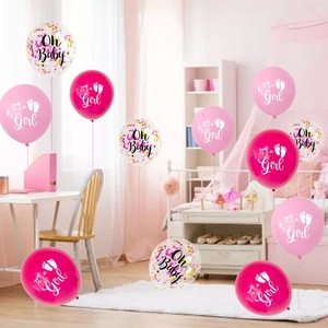Pink and confetti Baby Shower balloon set with It's a Girl and Oh Baby print designs