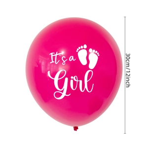 Hot pink 12-inch latex balloon with It's a Girl text and baby feet for baby shower deco
