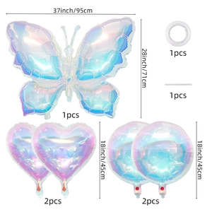 Iridescent butterfly and heart balloon set for birthday and wedding garden decor