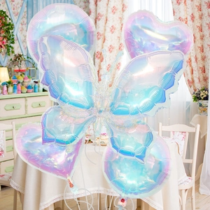 5-piece iridescent butterfly and heart foil balloon set for birthday party decoration