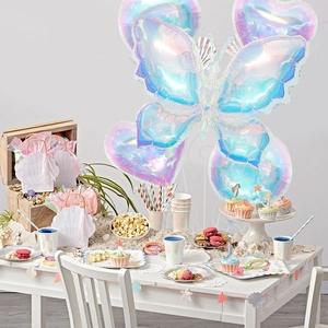 Iridescent butterfly and heart foil balloon set for birthday and wedding party decoration