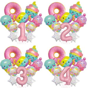 Alles Gute Zum Geburtstag Luftballon Set Macaron Nachtisch Thema Folienballons Donut Cupcake Süßigkeiten Eiscreme Für Kinder Geburtstag Deko