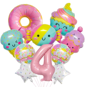 Eiscreme-Süßigkeiten-Ballon-Set mit rosa Nummer 4 für Kindergeburtstagsparty-Deko
