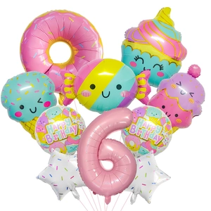 Pastellfarbenes Eis- und Süßigkeiten-Ballon-Set zur Dekoration zum 6. Geburtstag
