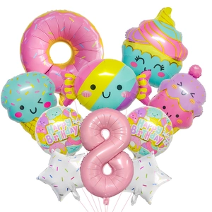 Details zum süßen Dessert-Ballonset mit Nummer 8 und Pastell-Süßigkeiten Partydeko
