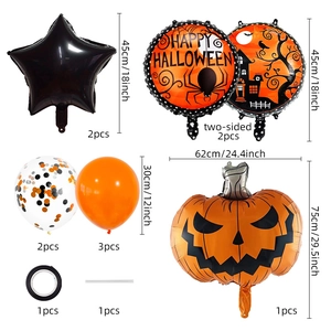 Halloween balloon set with giant pumpkin, black stars and festive spider printed balloons