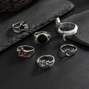 Set di 6 anelli vintage argento stile punk gotico con serpente e stelle marine