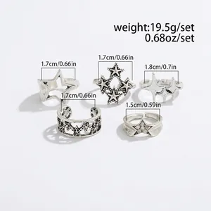 Größentabelle für 5-teiliges silbernes Sternenring-Set mit Gewichts- und Maßen