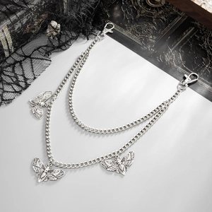 Gothic moth pendant double layered trouser chain with antique silver finish and lobster clasps