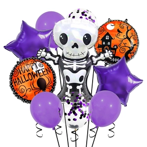 Halloween party balloon set with skeleton foil balloon and orange happy halloween ornaments