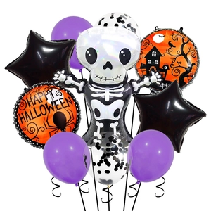 Detail of Halloween balloon set with giant skull and Happy Halloween foil balloons