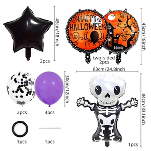 Detailed view of Halloween balloon set with skull foil balloon and star components