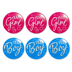6er-Set Babyparty Gender Reveal Anstecknadeln mit Team Boy und Team Girl Aufschrift